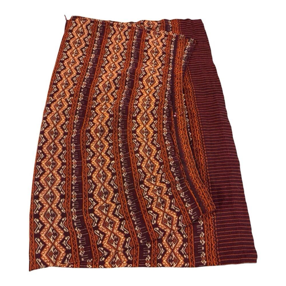Vtg Thai Silk Wrap Skirt Pha Sin Elephant Border Burgandy Orange One Size Boho